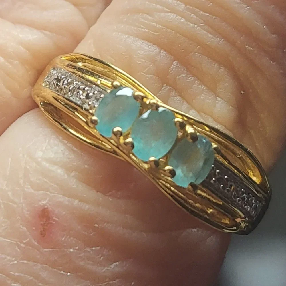 Grandidierite and Natural White Zircon Sterling Silver Ring